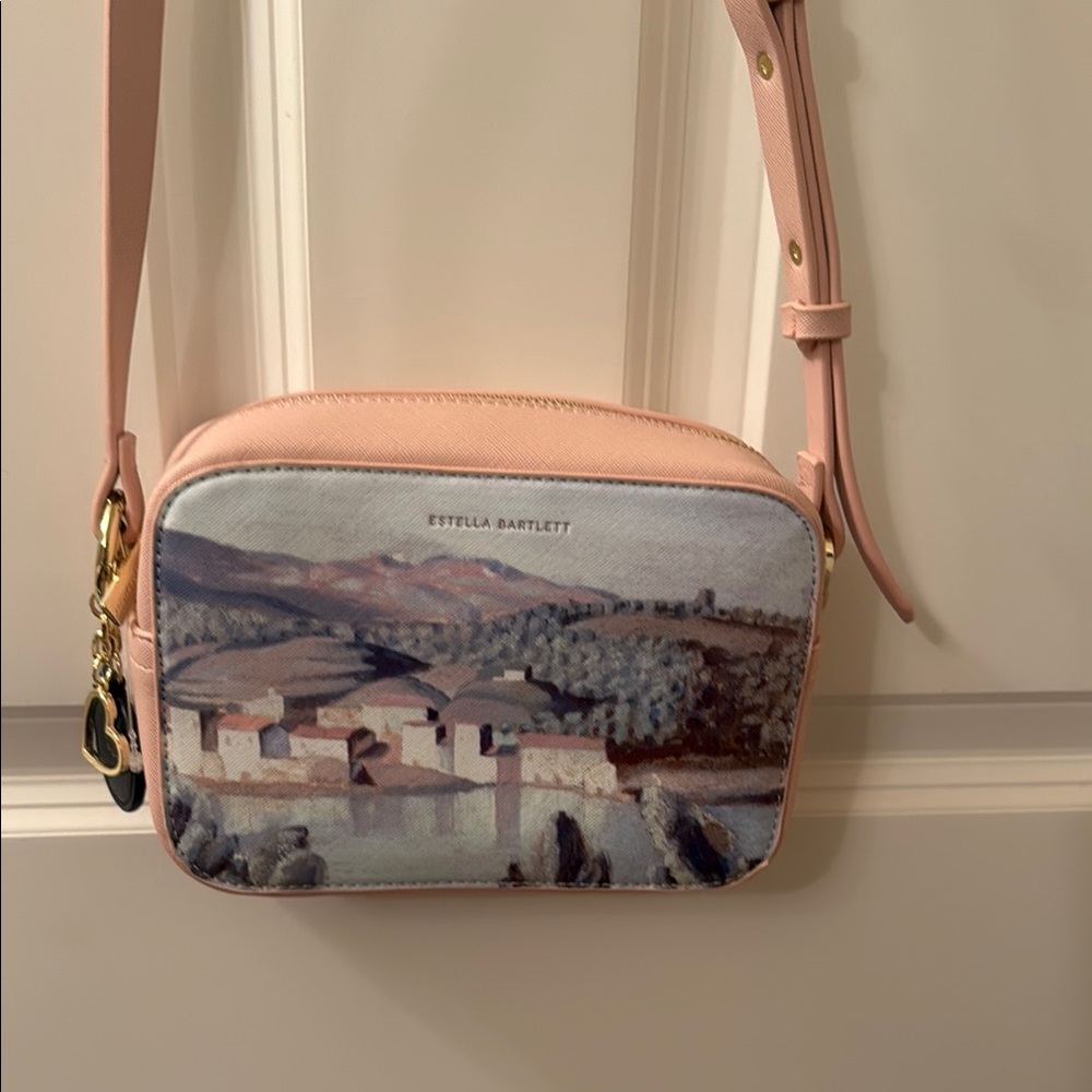 Pink Crossbody Bag with Scenic Print
